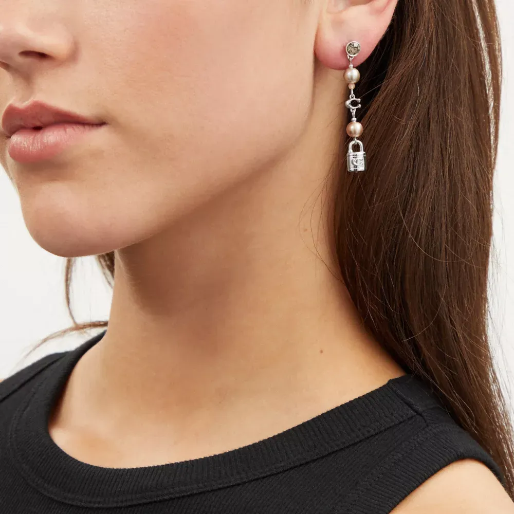 Pearl And Padlock Mismatch Linear Earrings