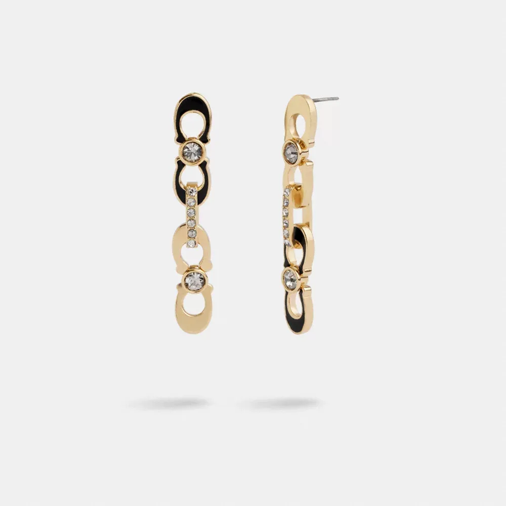 Signature Link Enamel Pavé Linear Earrings
