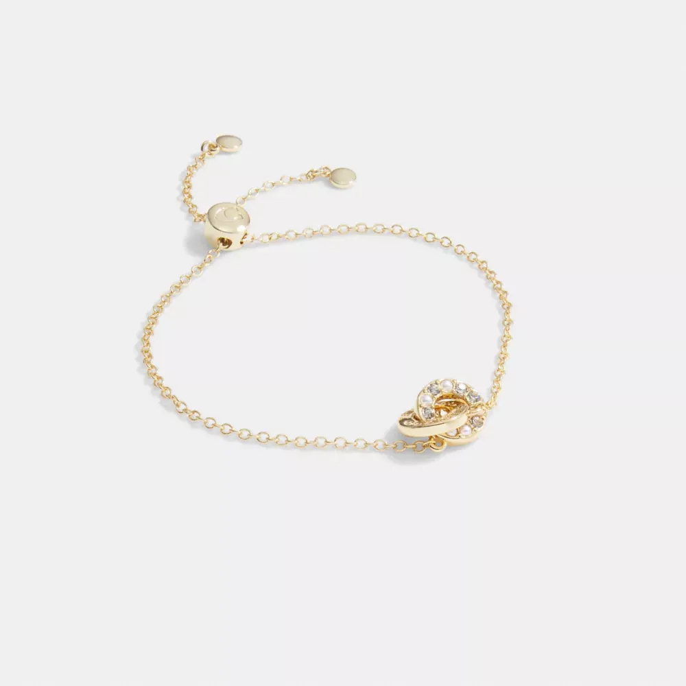 Interlocking Open Circle Pearl Slider Bracelet