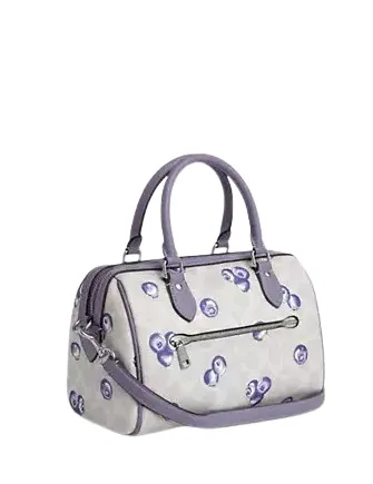 Rowan Satchel Bag In Signature Canvas With Blueberry Print