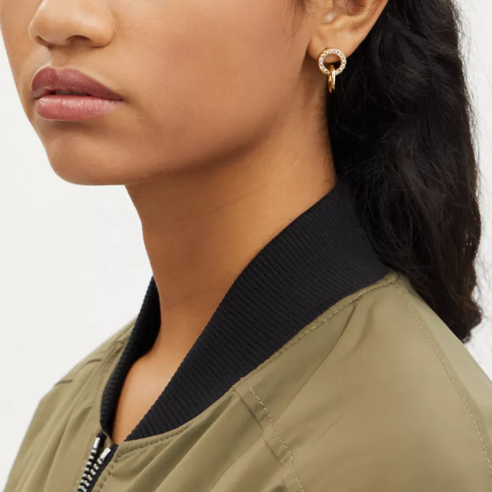 Interlocking Open Circle Pearl Huggie Earrings