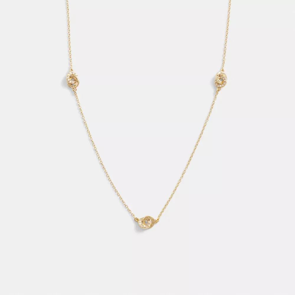 Interlocking Open Circle Pearl Long Station Necklace