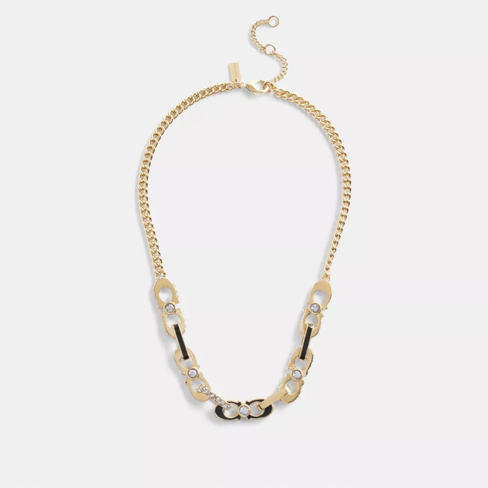 Signature Link Enamel Pavé Necklace
