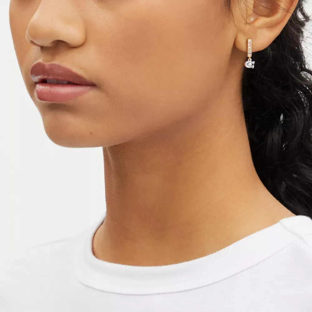 Signature Pavé Bar Huggie Earrings
