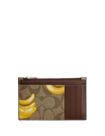 Zip Card Case In Signature Canvas With Banana Print