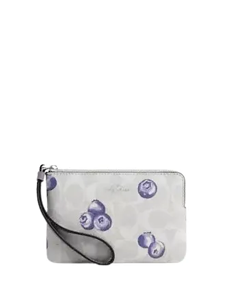 Corner Zip Wristlet In Signature Canvas With Blueberry Print