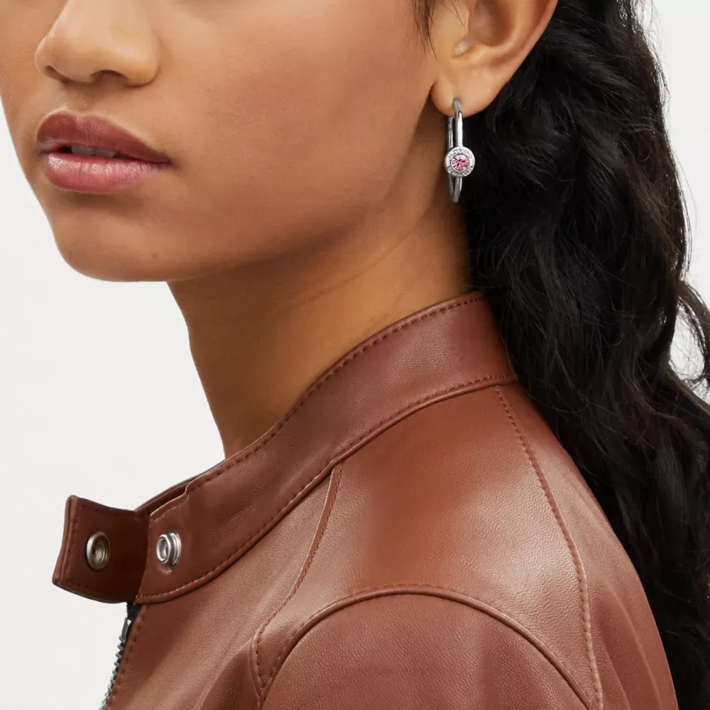 Open Circle Stone Hoop Earrings