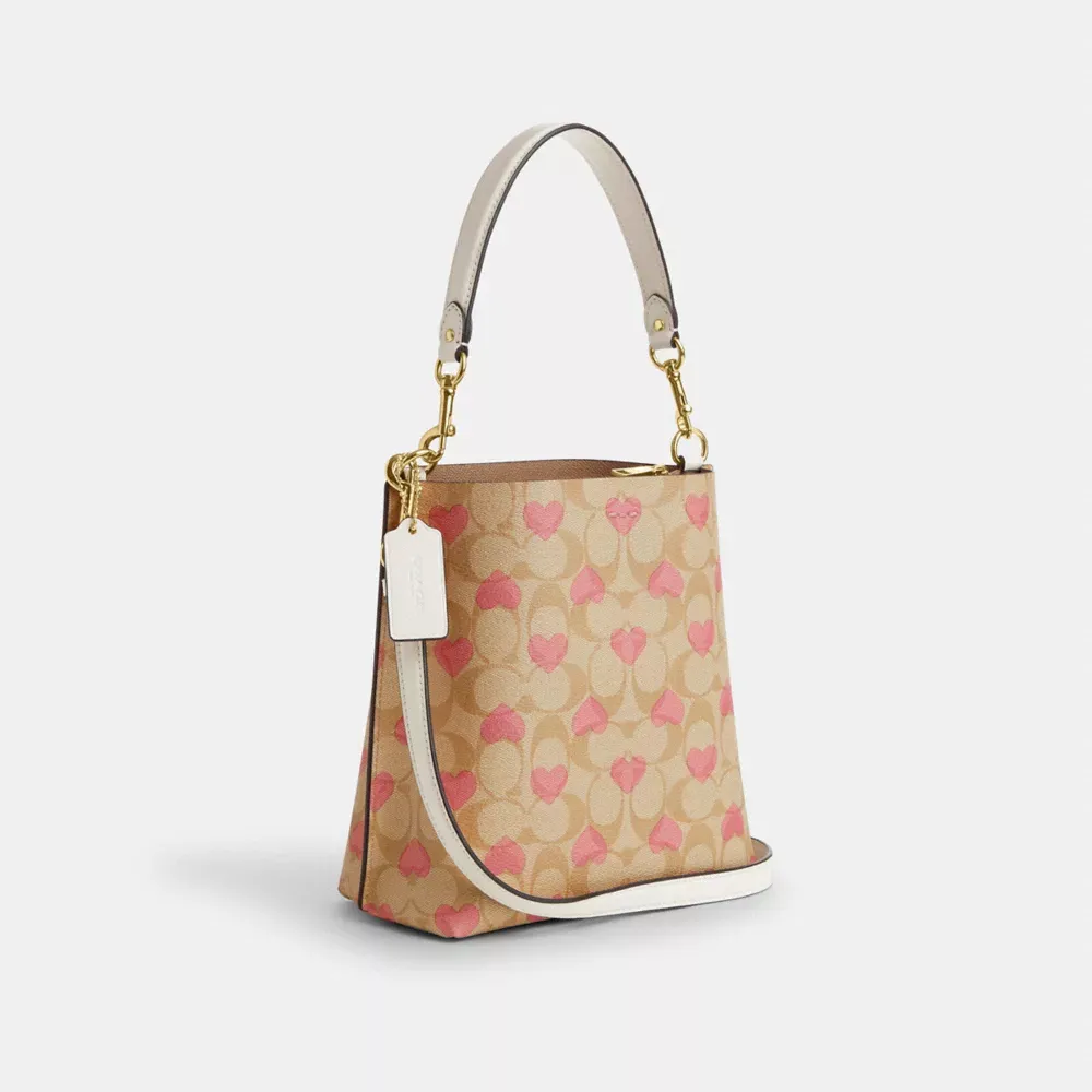 Mollie Bucket Bag 22 In Signature Canvas With Heart Print