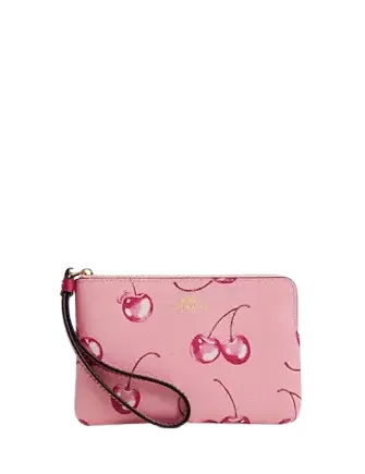 Corner Zip Wristlet With Cherry Print