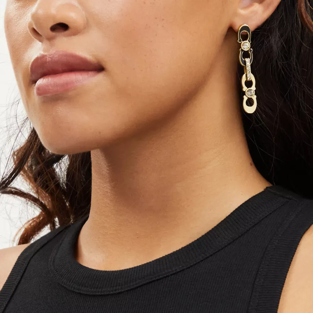 Signature Link Enamel Pavé Linear Earrings