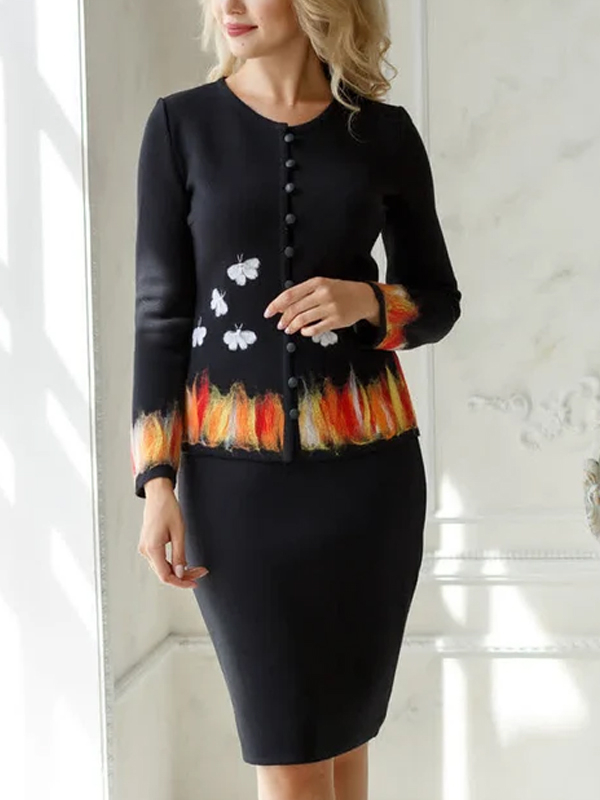 Long Sleeve Printed Jacket and Skirt Set