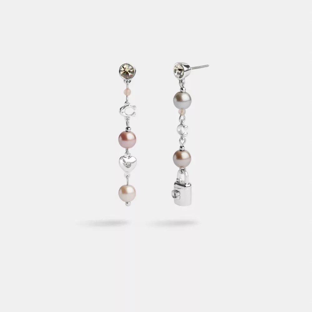 Pearl And Padlock Mismatch Linear Earrings