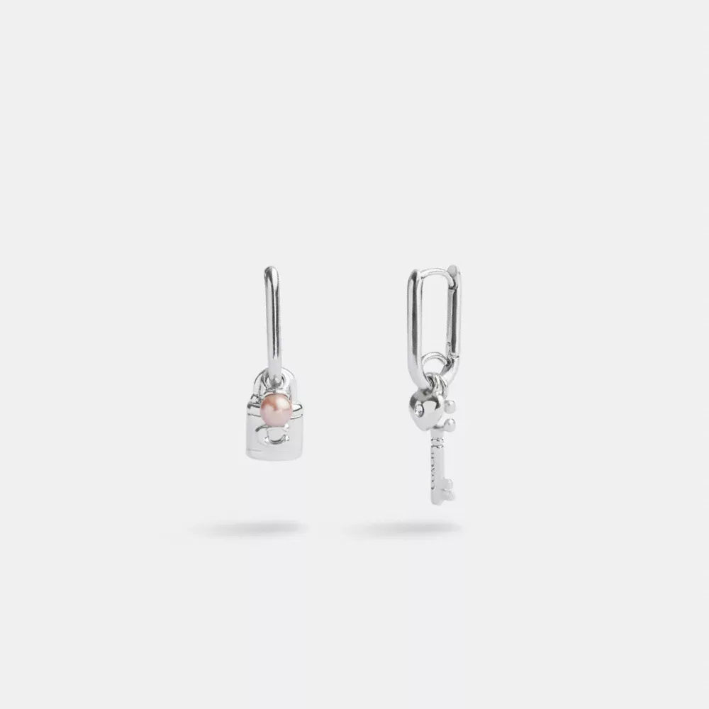 Pearl And Padlock Mismatch Huggie Earrings