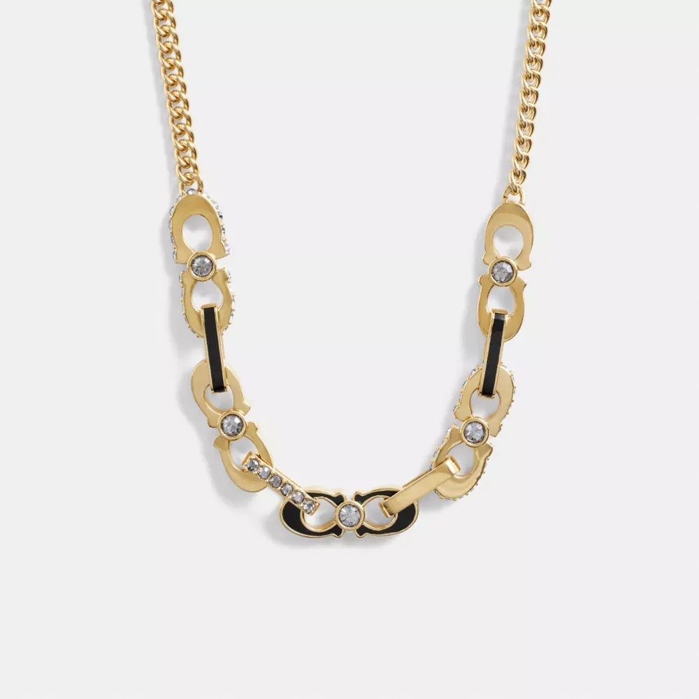 Signature Link Enamel Pavé Necklace