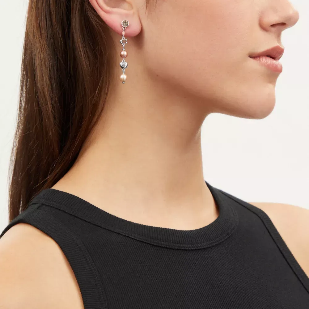 Pearl And Padlock Mismatch Linear Earrings