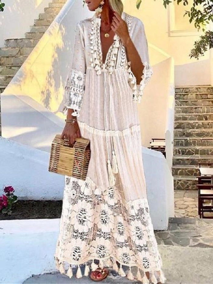 Fringed Lace Maxi Dress