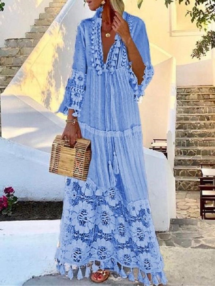 Fringed Lace Maxi Dress