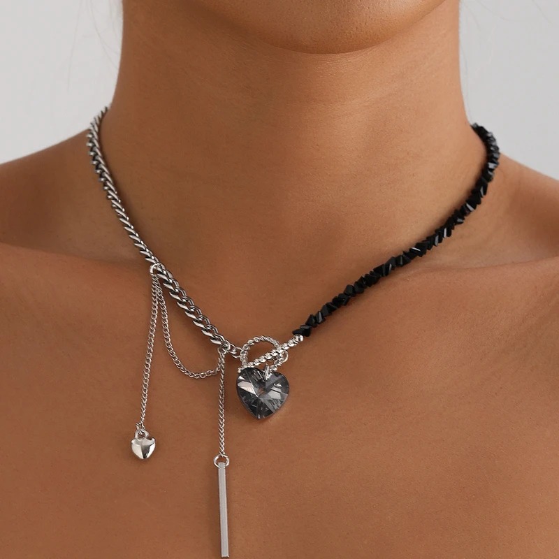 Glass Crystal Bead Heart Collarbone Chain Luxury Fashion Jewelry Necklace for Women