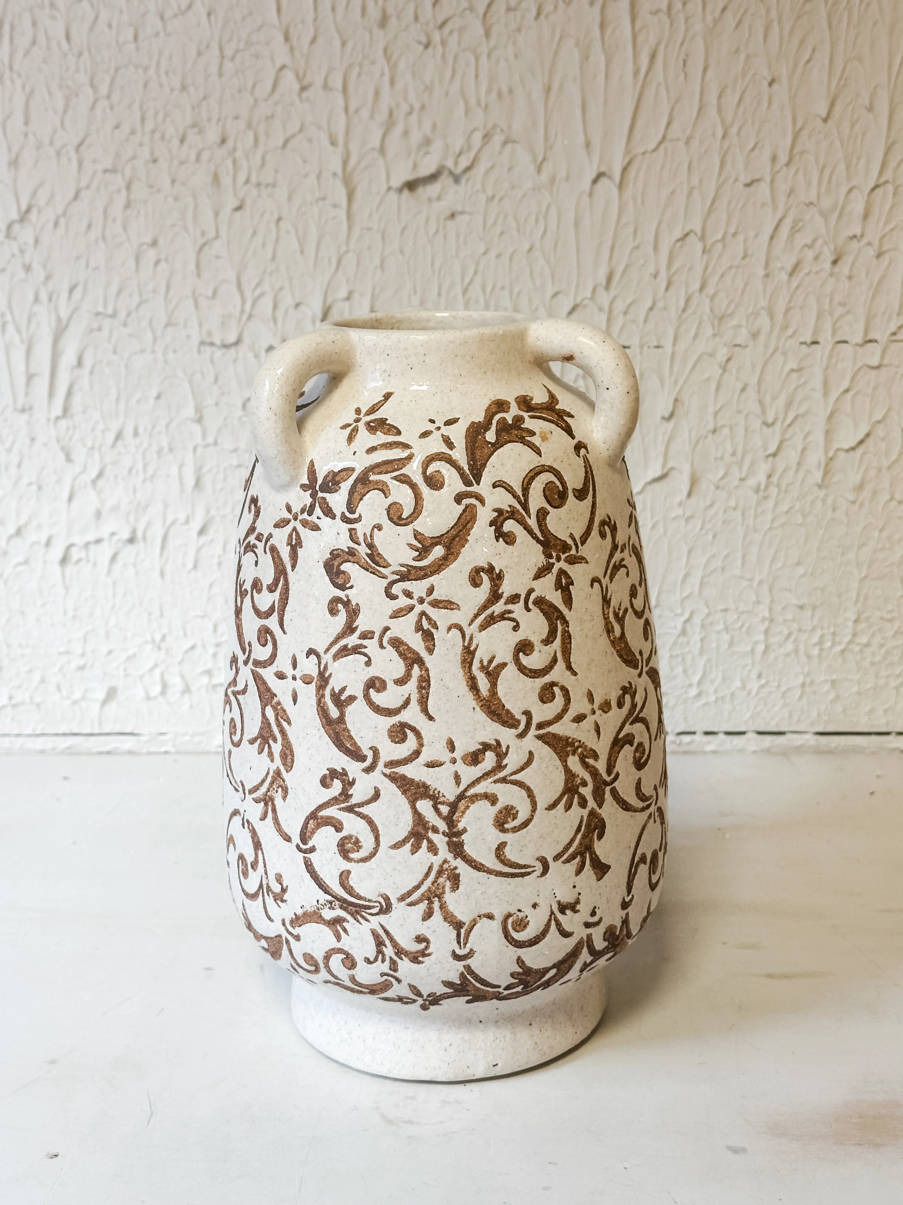 Tan & Cream Floral Vase