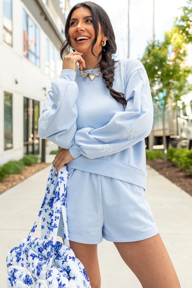 Light Blue Bow Knit Shorts