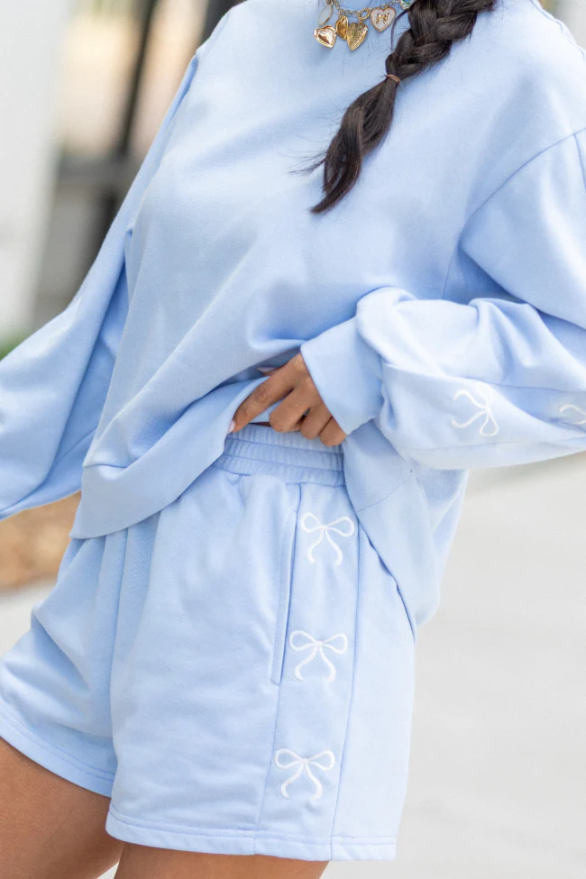 Light Blue Bow Knit Shorts
