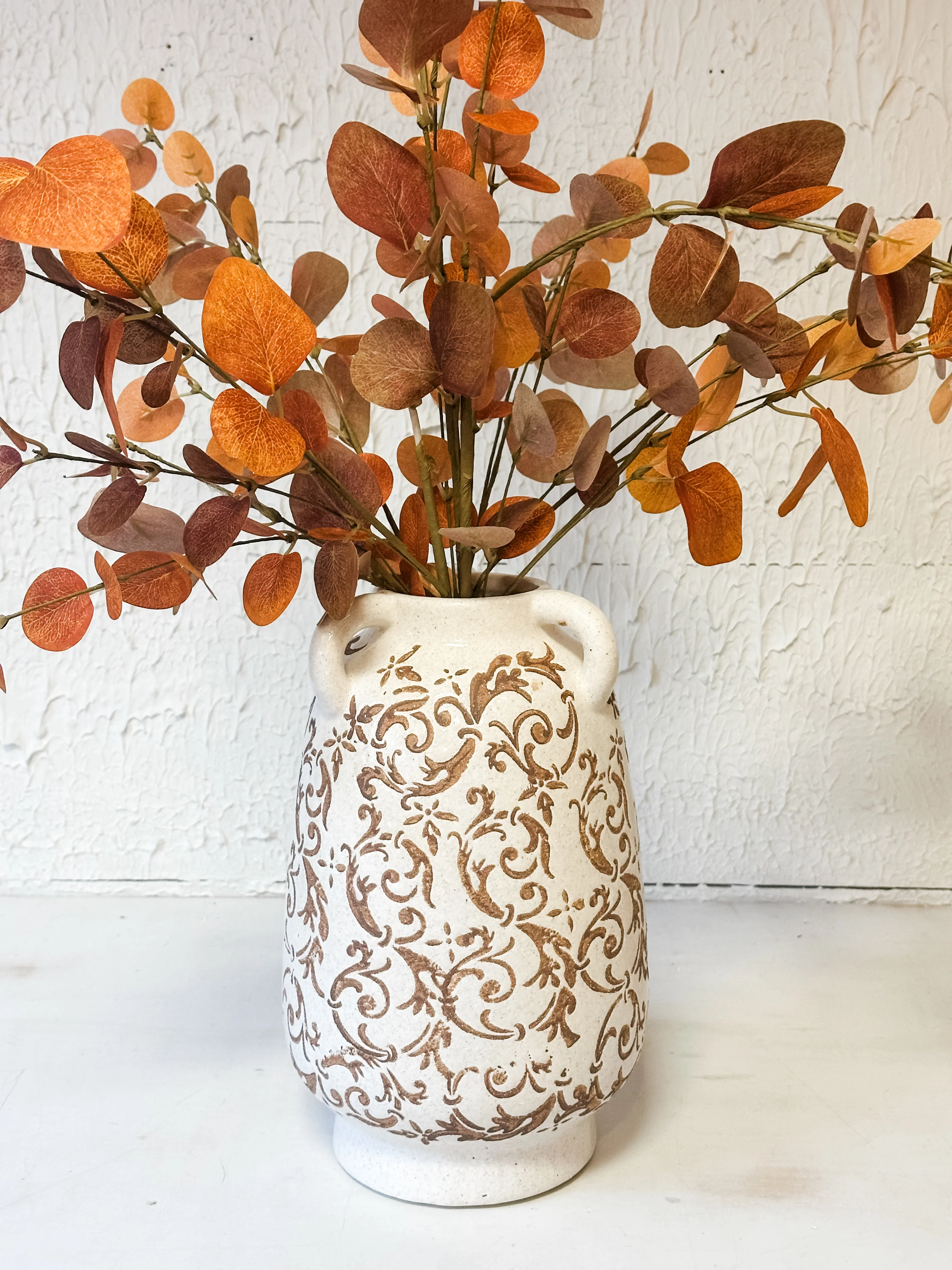 Tan & Cream Floral Vase