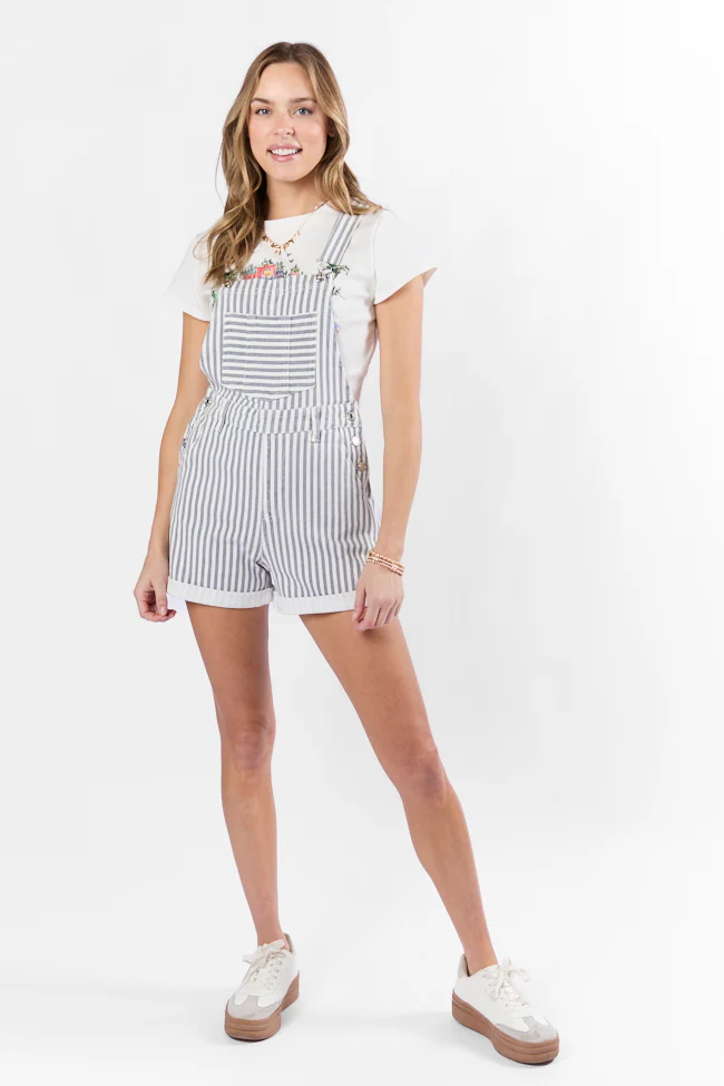 Stripe Stretchy Shorts Overalls