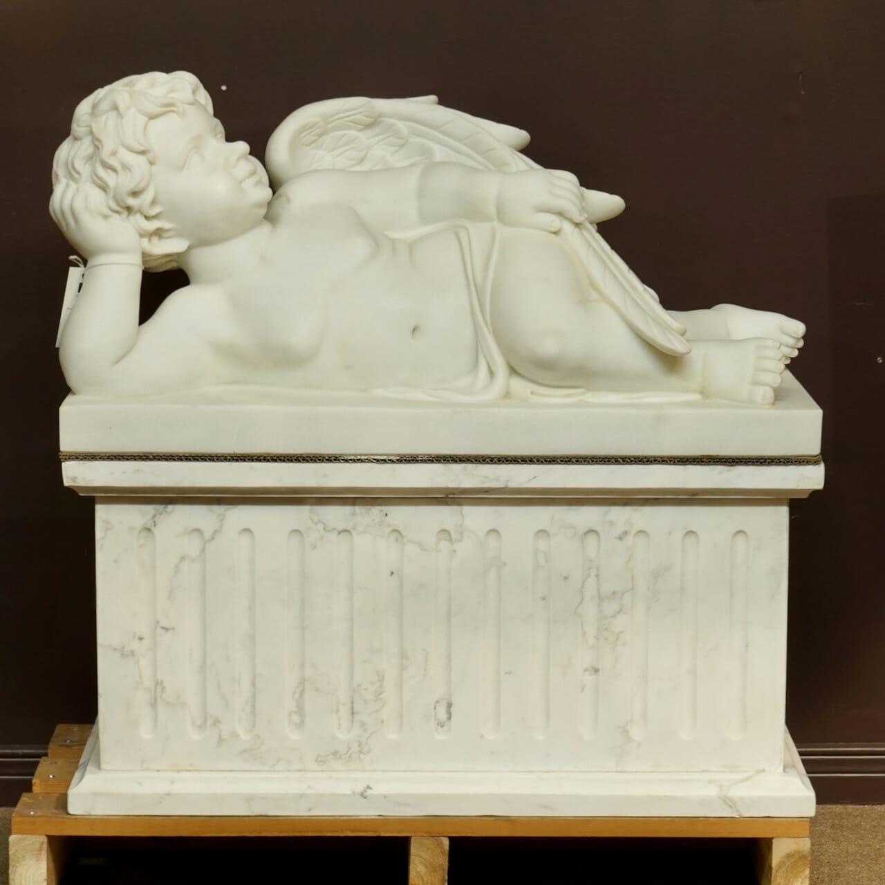 White Marble Cherub Sleeping On Base